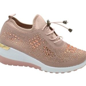 Golden road Women's Chunky Rhinestone Sneaker Sparkly Bling Mesh Slip on Elastic